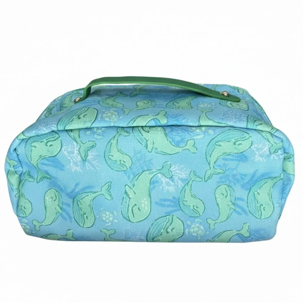 Simply Southern Whale Cosmo Bag Lay Flat Cosmetic Makeup Case Blue Green Travel